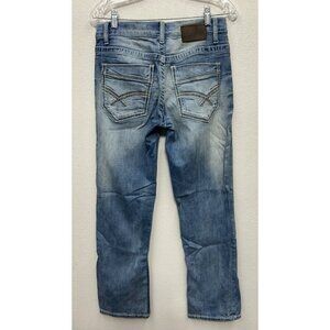 BKE Jake Straight Leg Jeans Mens 31S Blue Embroidered Thick Stitch Low Rise
